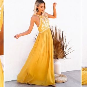 Brand new Vici Dolls yellow embroidered maxi dress.